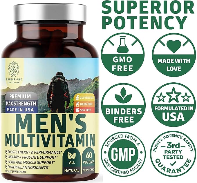 Number One Nutrition N1N Premium Uric Acid Support and Men's Multivitamins All Natural Supplements to Support Energy Levels Prostate Health and Urinary Tract Functions 2 Pack Bundle