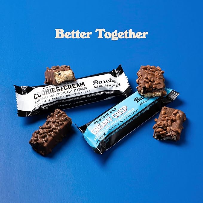 Barebells Cookies &amp Cream Creamy Crisp Bundle - 24 Count 20g High Protein Treats - Chocolate Nutrition Bar with 1g Total Sugars - On-The-Go Breakfast or Post-Workout