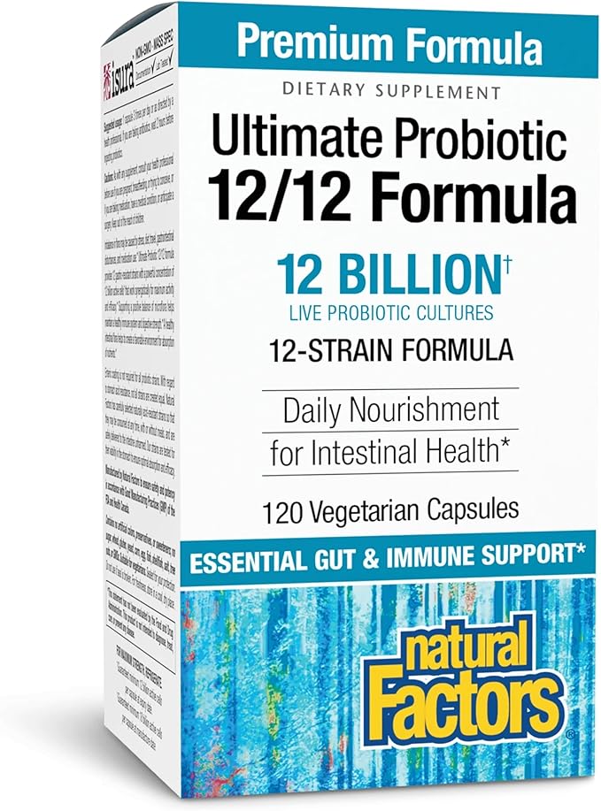 Natural Factors Ultimate Probiotic 12/12 Formula - Digestive Health Support Supplement with Probiotics - Immunity &amp Gut Health Support Supplement - 120 Vegetarian Capsules (120 Servings)