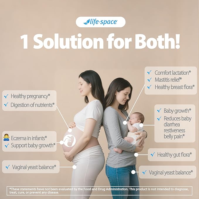Life-Space Probiotic for Pregnancy &amp Breastfeeding 3 in 1 Probiotic for Women Clinically Proven for Mom's Breast Gut &amp Vaginal Health Baby Growth Support 15 Billion CFU &amp 4 Strains 5