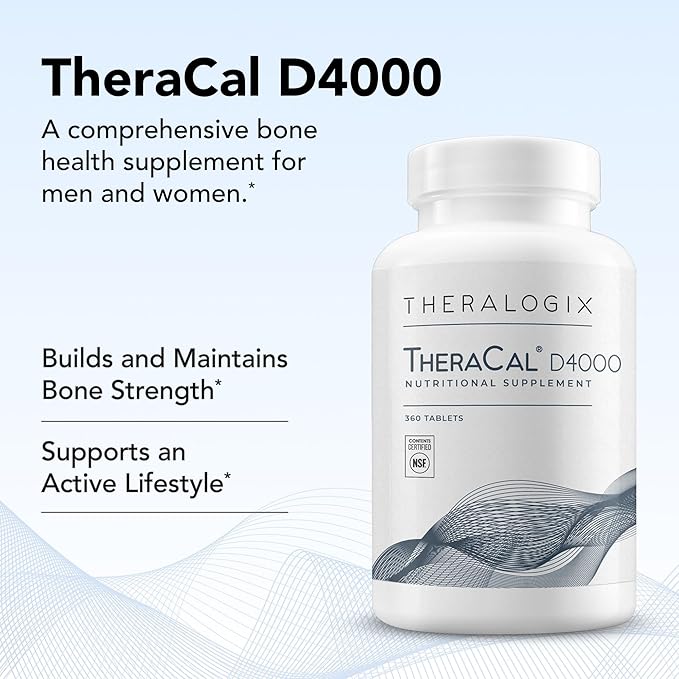 Theralogix TheraCal D4000 - Bone Health Support Supplement with Calcium Magnesium Vitamin D3 Vitamin K2 &amp Boron* - 90-Day Supply - NSF Certified - 360 Tablets