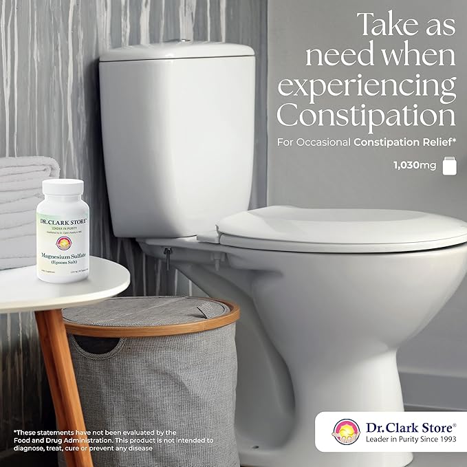 Dr. Clark Magnesium Sulfate USP (Epsom Salt): 1030 mg Magnesium Supplement for Digestive Support and Wellness 100 Gelatin Capsules