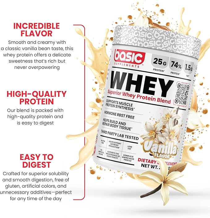 Whey Protein Powder 25g Protein Complete Amino Acid Profile Gluten-Free Low Fat RBST-Free Supports Muscle Recovery &amp Antibody Health