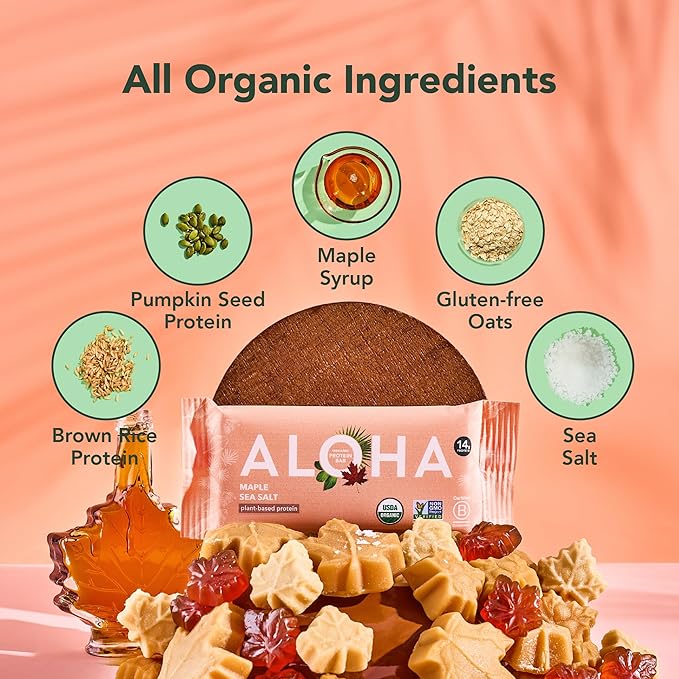 Aloha Organic Maple Sea Salt Protein Bar 12 ct