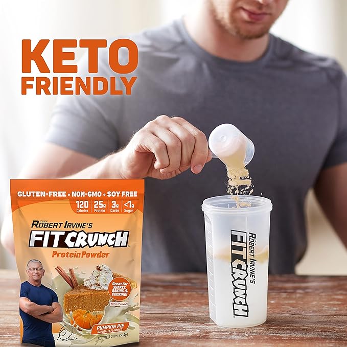 Fit Crunch Tri-Blend Whey Protein Keto Friendly Low Calories High Protein Gluten Free Soy Free (18 Servings Pumpkin Pie)
