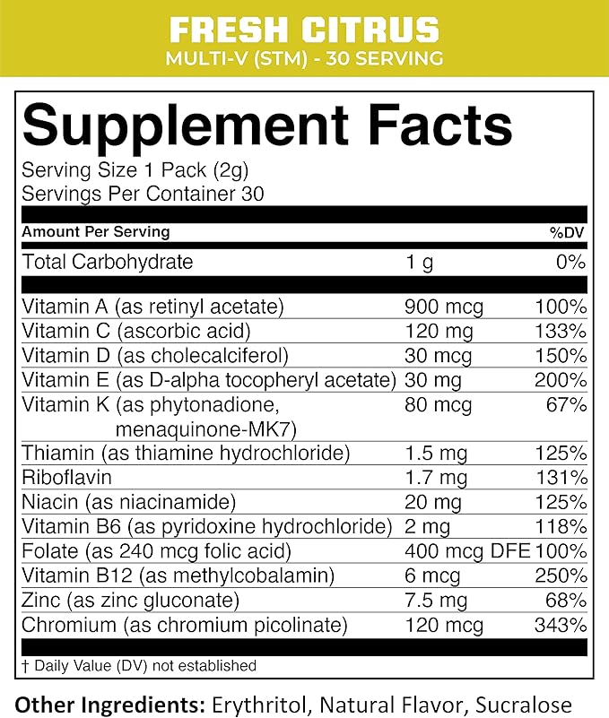 MTN OPS Multi‑V STM On‑The‑Go Daily Multivitamin for Men Women &amp Kids – Straight‑to‑Mouth Vitamin C D3 B Zinc Packs – Gluten Free Natural Flavors 30 Servings