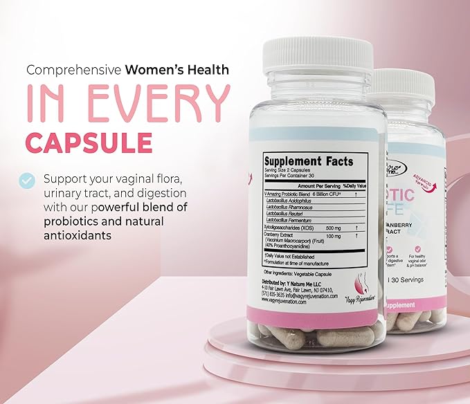 Vagy Rejuvenation BioticLife Probiotic for Women – Probiotics for Vaginal Digestive &amp Urinary Health – Supplement with Prebiotics &amp Cranberry Extract – 60 Capsules