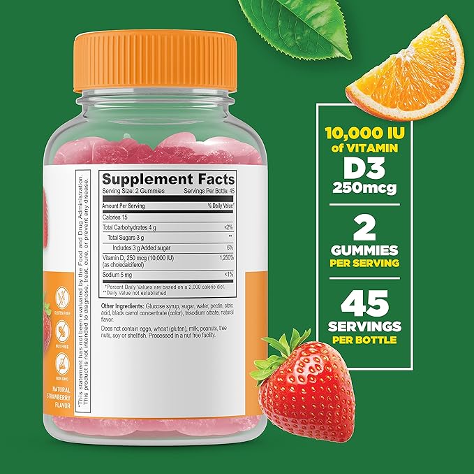 Lifeable Vitamin D3 + Vitamin K2 + Vitamin D 10000 IU Gummies Bundle - Great Tasting Vitamin Supplement Gluten Free GMO Free Chewable Gummy