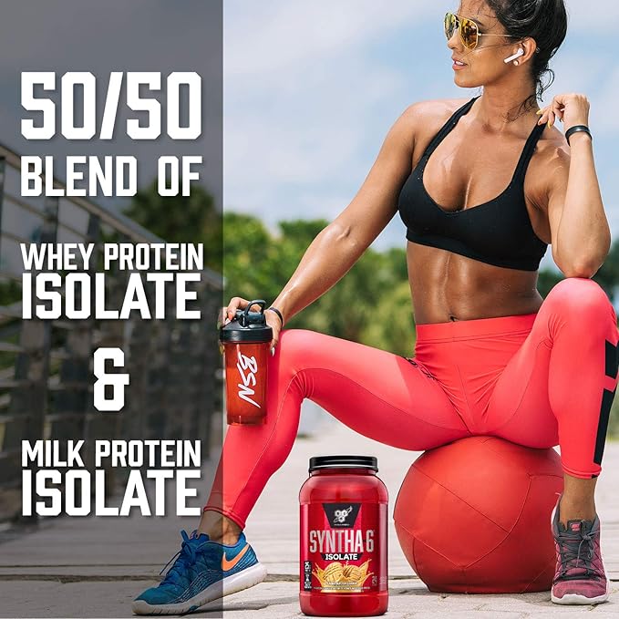 BSN SYNTHA-6 Isolate Protein Powder Vanilla Protein Powder with Whey Protein Isolate Milk Protein Isolate Flavor: Vanilla Ice Cream 24 Servings