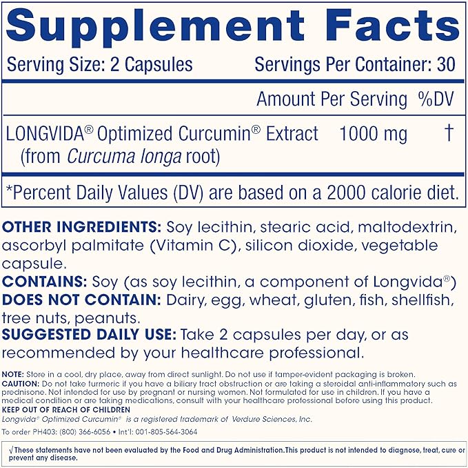 ProHealth Turmeric Curcumin Supplement: 285 Times More Bioavailable - Developed by Neuroscientists. 1000 mg Concentrated Longvida Curcumin Extract Per Serving (60 X 500mg Capsules Per Bottle) (6 Pack)
