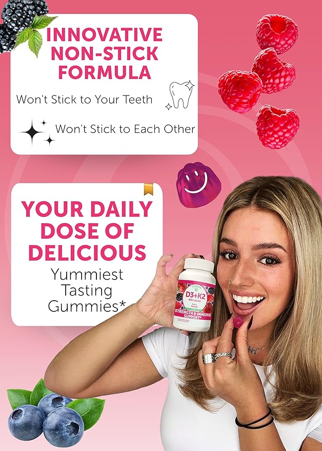 Lunakai USA Made D3+K2 with Calcium &amp Vitamin C Gummies Bundle – Vegan Non-GMO – 60 Gummies Each