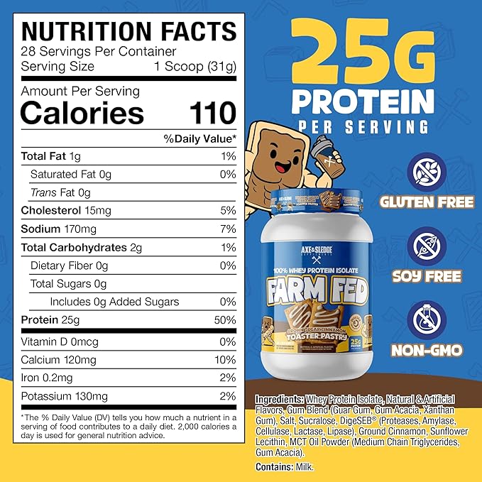 Axe &amp Sledge Farm Fed 100% Whey Protein Isolate | 25g Protein | Low Carb Low Sugar Gluten Free | Protein Powder for Men and Women | Keto | Made in The USA | 28 Servings Brown Sugar Cinnamon