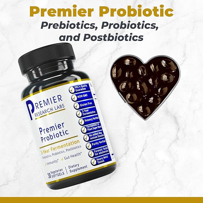 Premier Research Labs Premier Probiotic - Pre Pro Post Biotics for Women &amp Men Quad Biotic Quadbiotic Prebiotics Probiotics Postbiotics &amp Phytobiotics - 30 Vegetarian Softgel Capsules