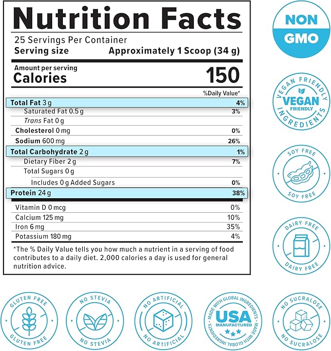 InnoSupps Clean Vegan Protein - Plant Based Vegan Natural No Artificial Sweeteners No Gluten No Dairy. Lactose Free Low Carbs Low Fat No Sugar Added Soy Free Non-GMO (Lemon Sugar Cookie)