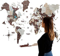 Handmade 3D Wood World Map Wall Art Large Wall Decor Track Your World Travels - Special for Home Kitchen and Office (Medium Cappuccino)