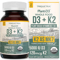 Organic Plant D3 + K2 | 5000 iu D3 + 120 mcg K2 as All-Trans MK7 from MenaQ7® - 100% Whole Food Raw &amp Vegan | Enhanced Digestion with Prebiotic &amp Superfood Complex – D3 from Organic Algae (60