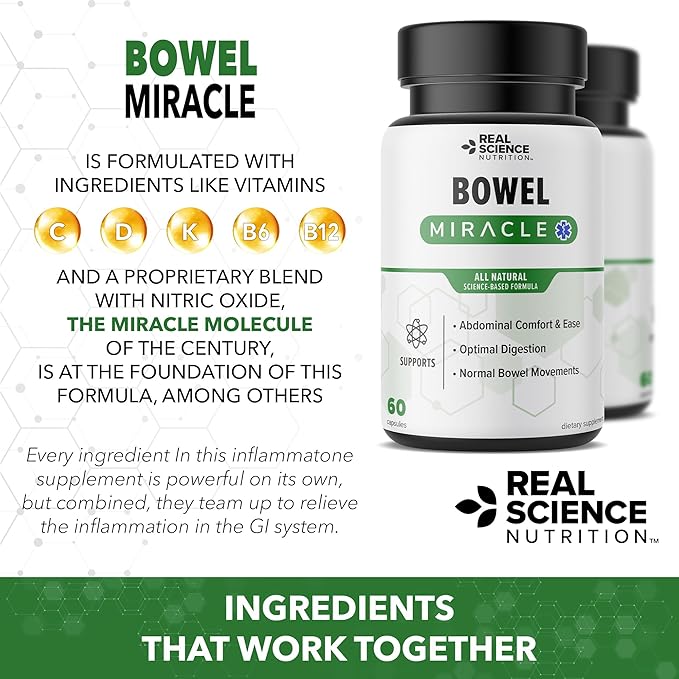 Offers Bowel Miracle: Natural Solution for Gut Health Abdominal Discomfort Lower Bowel Formula Aiding IBS and Chronic Bloating