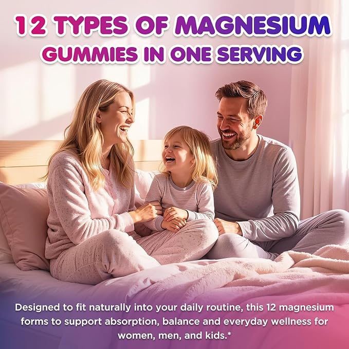 Magnesium Complex 12 in 1 - Magnesium Gummies 700mg with Glycinate Citrate Malate Oxide Taurate &amp More - Support Relaxation Muscle Function Nerve &amp Bone Health - Sugar Free Mixed Fruit 1