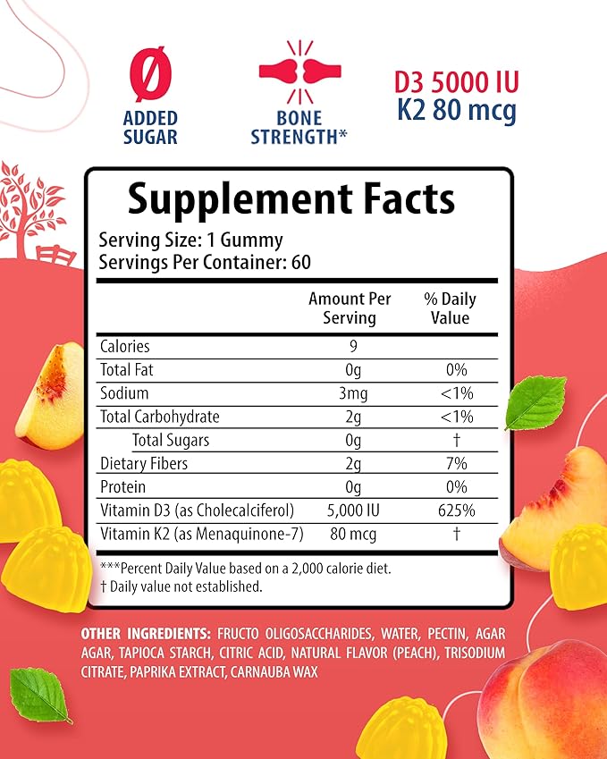 Magnesium Gummies for Kids &amp Vitamin D3 K2 Gummies 5000 IU - Immune &amp Bone Support - Sugar-Free Vitamin D Gummy Supplement - High-Absorption Vegan Gluten-Free Gummies for Adults