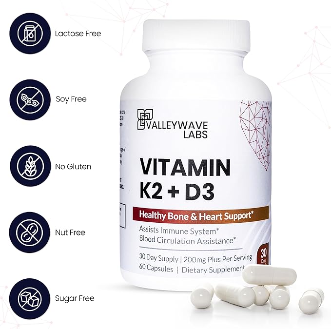 Vitamin D3 K2 Capsules - 2-in-1 Vitamin K2 MK7 100 mcg + VIT D3 5000 IU (125 mcg) Dietary Supplement for Supporting Bone Teeth Muscle and Immune Health Support* 60 Count