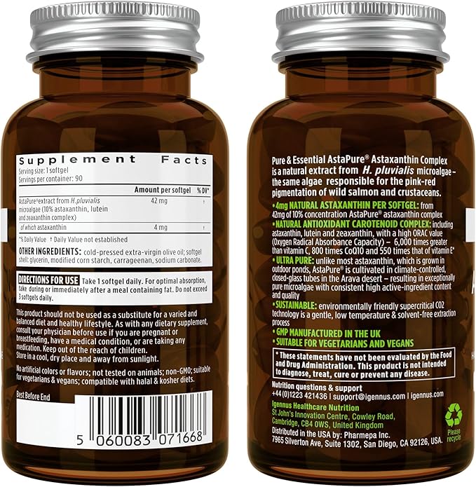 Multivitamin &amp Minerals for Men + Astaxanthin Complex Vegan Bundle Sustained Release Advanced Multivitamin + 4 mg H. Pluvialis Natural Astaxanthin by Igennus