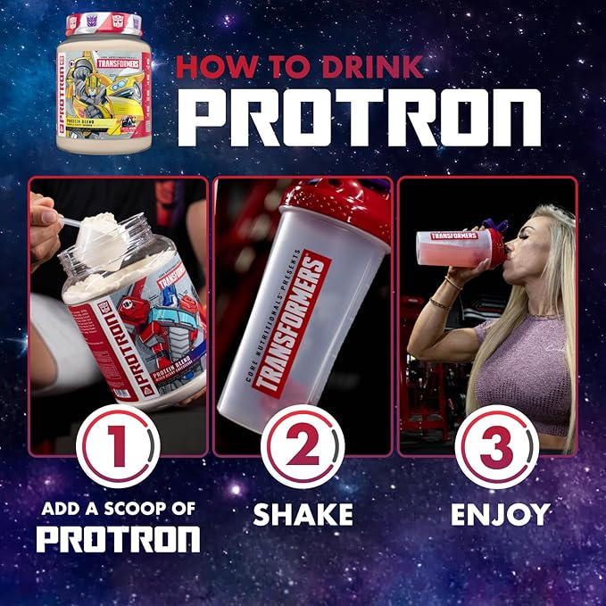 Core Nutritionals Transformers Protron Protein | Whey + Casein Blend | MCTs &amp Digestive Enzymes | 25g Protein | Free Prize Inside - Starscream | 2 Pound (Milk Chocolate Cookie 'N Cream)