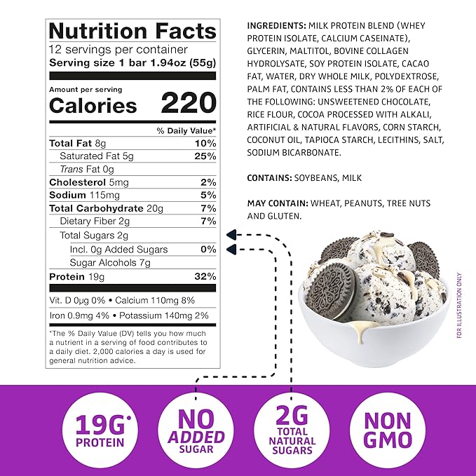 Satisfy Your Crave Protein Bars– High Protein Delicious Snacks– 19g of Protein No Added Sugar– White Chocolate Cookies &amp Cream– Perfect Breakfast On-the-Go Snack Pantry Staple &amp Office Trea