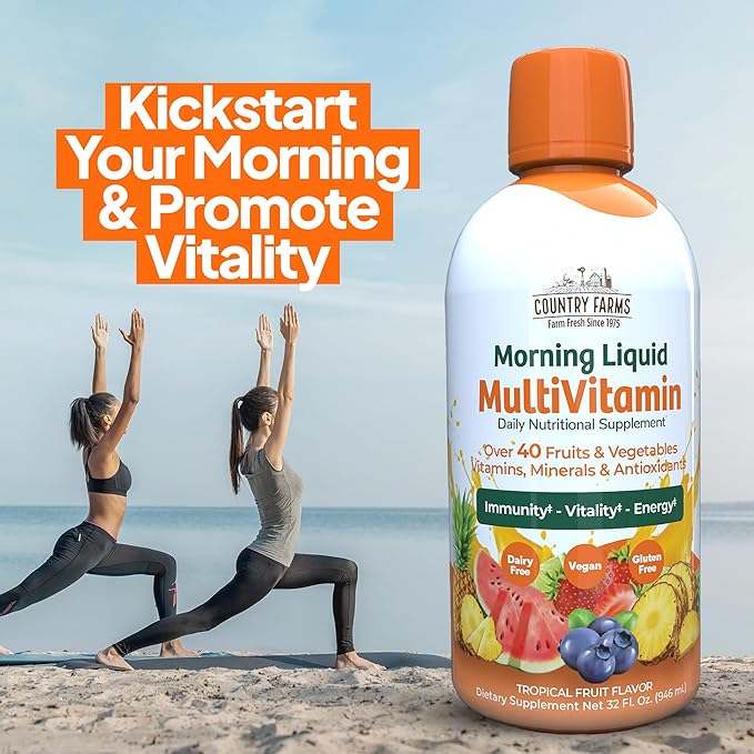 Country Farms Liquid Multivitamin Vitamins and Minerals for Immune Support and Energy Herbal Blend Vegan Multivitamin for Women and Men Gluten Free Tropical Fruit Flavor 32 fl oz