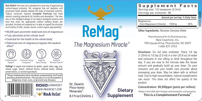 RnA ReSet ReMag &amp ReMyte – Liquid Magnesium and Multi-Mineral Supplement Bundle 8.1 Fl Oz Each (2-Pack) NSF Certified