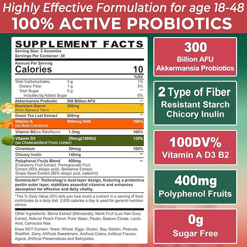 Akkermansia Probiotics Gummies for Metabolism Digestive &amp Gut Health+Kids Brain Gummies for Focus &amp Attention Cognitive Function Vision &amp Energy