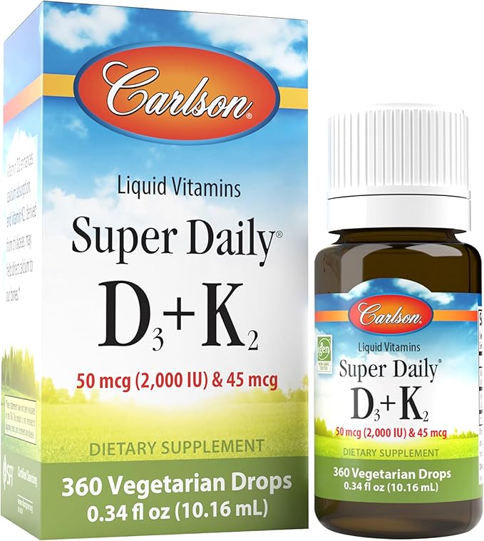 Carlson Super Daily D3 + K2 50 mcg D3 + 45 mcg MK-7 Heart &amp Bone Health 360 Liquid Drops 10.16 ml