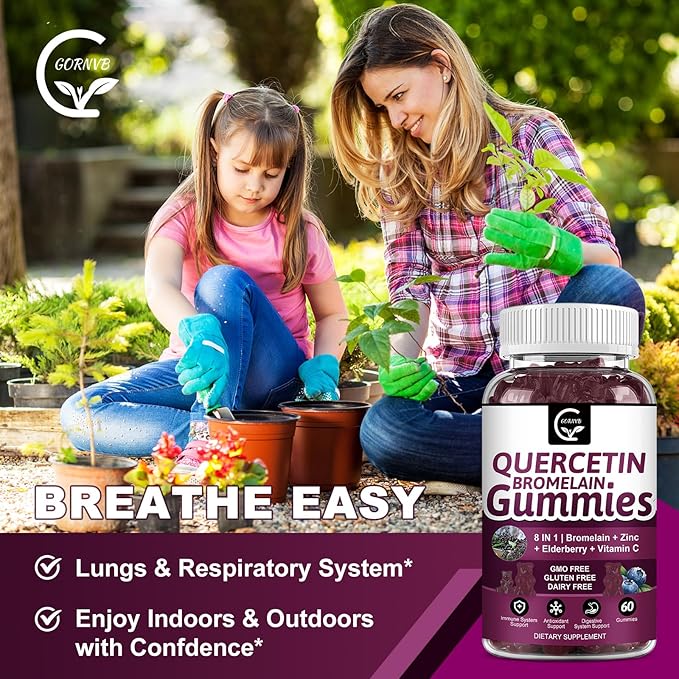 (2 Pack) Quercetin Gummies - Quercetin with Bromelain 2378mg - Blend with Elderberry Echinacea Purpurea Extract Zinc Vitamin CD3K2 Complex Supports Immune Cardiovascular &amp Respiratory Funct