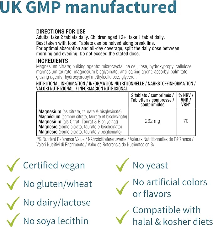 Igennus Superior Triple Magnesium Complex Fully Reacted &amp Chelated Glycinate Taurate &amp Citrate Clean Label High Bioavailability &amp Absorption 180 Tablets Vegan Non-Buffered