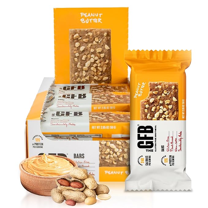The GFB Peanut Butter Protein Bars - Gluten Free Plant Based Non GMO Sustainably Made – Ridiculously Tasty Healthy Vegan Nutrition Snack Protein Bars 2.05 oz (12 Count)