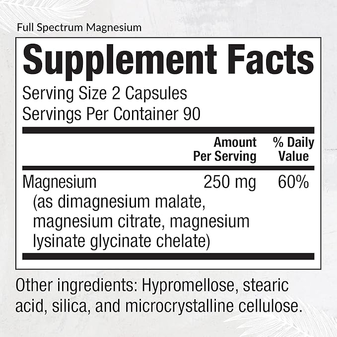 Equilife Full Spectrum Magnesium Supplement Magnesium Glycinate Citrate &amp Malate Bioavailable Mineral Blend Dairy Soy &amp Gluten Free Vegan Non GMO 180 Capsules