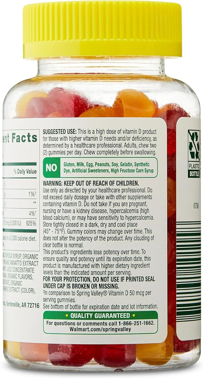 SUREFECT Spring Valley Vitamin D3 125mcg (5000 IU) - 60 Vegetarian Gummies - for Bone &amp Immune Support - Organic Gluten-Free Organizer