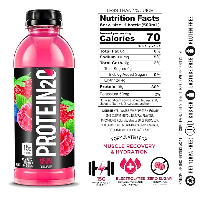 Protein2o 15g Whey Protein Infused Water Mixed Berry 16.9 oz Bottle (Pack of 12)…
