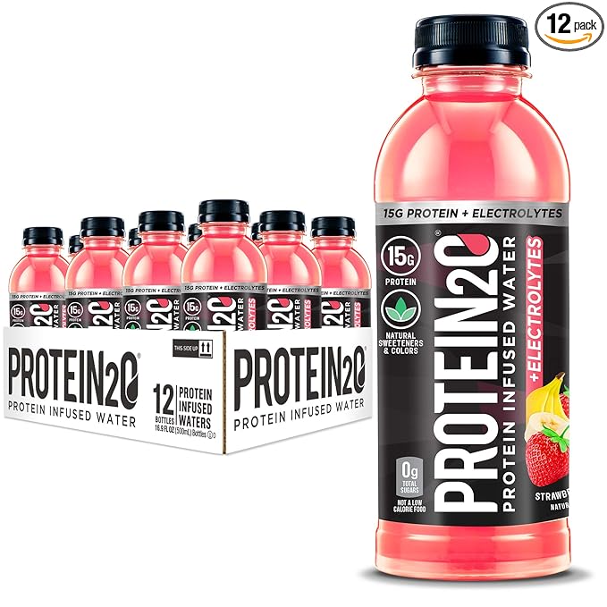Protein2o + Electrolytes Low Calorie Protein Infused Water 15g Whey Protein Isolate Strawberry Banana 16.91 fl oz (pack of 12)