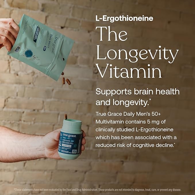 True Grace Daily Men’s Multivitamin 50+ - 120 Easy-to-Swallow Tablets - Immune Energy Longevity &amp Memory Support - Gluten Free Soy Free Vegan - 60 Servings
