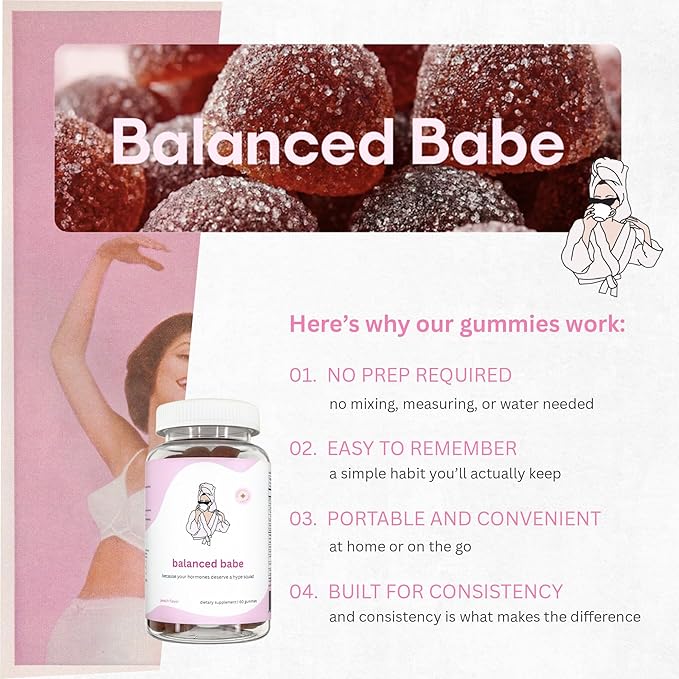 Balancing Act - Balanced Babe Women’s Probiotic Gummies with Prebiotic Apple Cider Vinegar LactoSpore® DE111® Vitamin B6 and Vitamin E – 60 Count (30 Day Supply)