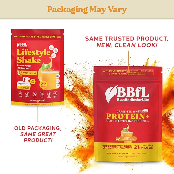 BBfL Grass-Fed Whey Protein Shake – 21g rBGH-Free Protein Turmeric + Curcumin 95% + Ceylon Cinnamon Apple Cider Vinegar Prebiotics Digestive Enzymes Supports Inflammatory Response – All-in-One Sh