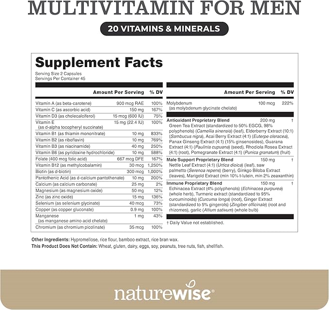 NatureWise [1] Multivitamin for Men - Non-GMO - 90 Capsules[45-Day Supply] + (Pack of 2) Omega 3 Fish Oil 1000mg + Vitamin E - Wild-Caught - 60 Softgels[30-Day Supply]