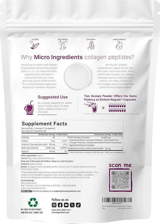 Micro Ingredients Vitamin D3 5000iu + K2 100mcg Softgels &amp Multi Collagen Protein Powder Bundle 2 Pack | Essential Sunshine Vitamins | Grass-Fed Collagen Peptides