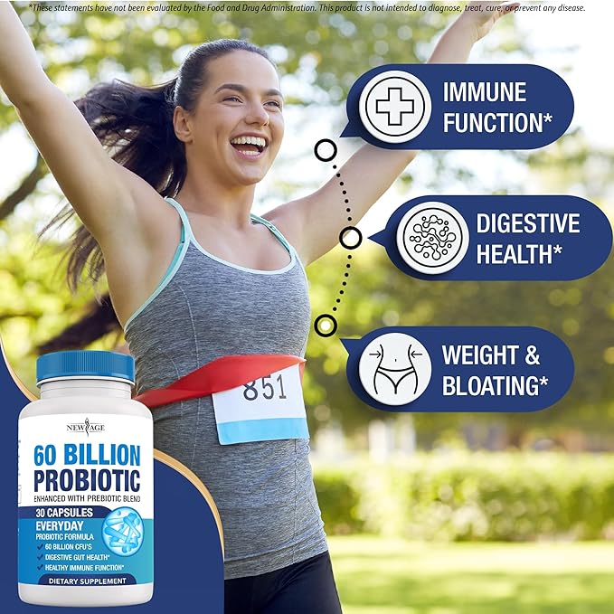 Probiotics 60 Billion CFU with Prebiotic Formula - Probiotics for Women and Men and Adults 100% Natural Digestive Enzymes Shelf Stable Probiotic Supplement Prebiotic