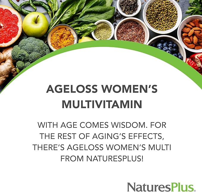 NaturesPlus AgeLoss Women’s Multi - 90 Tablets - Anti-Aging Multivitamin &amp Mineral Supplement Menstrual &amp Menopausal Support Antioxidant Anti-Inflammatory - Gluten-Free - 30 Servings