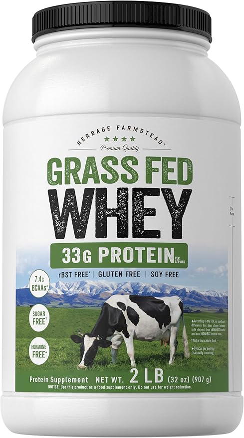 Carlyle Grass Fed Whey Protein Powder | 2lb | 33g of Protein Per Serving | Unflavored | Sugar and Hormone Free | Non-GMO and Gluten Free Supplement | by Herbage Farmstead