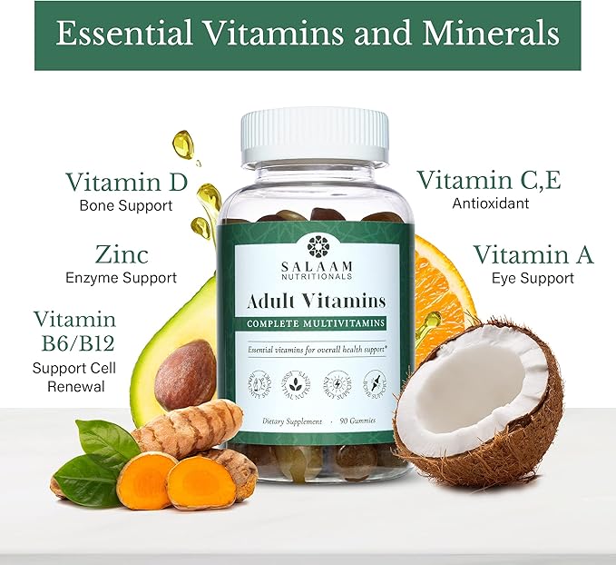 Salaam Nutritionals - Adult Multivitamins Vitamin Gummies for Women and Men Multivitamins for Adults with 11 Essential Vitamins and Minerals 90 Count 1 Pack.