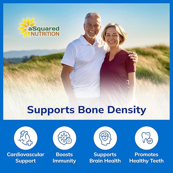 aSquared Nutrition Vitamin D3 with K2 Supplement-180 Chewable Tablets Max Strength D-3 Cholecalciferol &amp K-2 MK7 to Support Healthy Bones Teeth Heart -Antioxidant D3 &amp K2 MK-7 Energy Formul