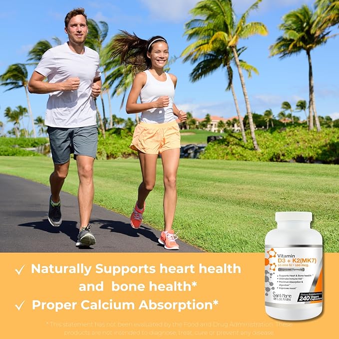 Vitamin D3 10000 IU K2/MK7 100 mcg. High Potency Supplement 8 Months Supply. Non-GMO for Bone Heart &amp Immune Support.