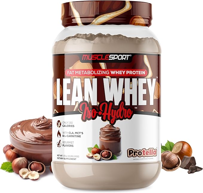 Musclesport Lean Whey Revolution™ Protein Powder - Whey Protein Isolate - Low Calorie Low Carb Low Fat Incredible Flavors - 25g Protein per Scoop - 2lb Protella